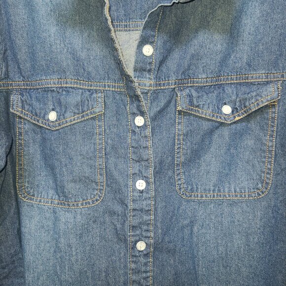 Highway Jeans Denim Shirt Large Button Pockets Long Sleeve Denim High Low Hem - Picture 3 of 4